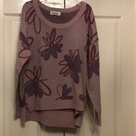 Peach Love California Sweaters - Peach Love California Purple Crew Neck Sweater with Floral Design
